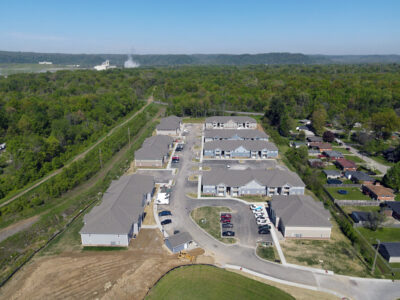 Aerial view of newly built apartment complex